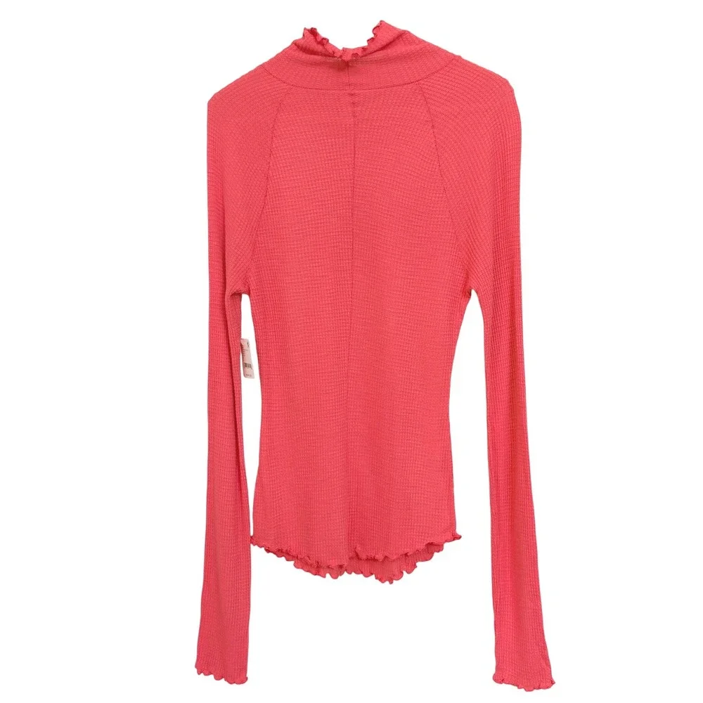 Free People Intimately Watermelon Wedge Pink Waffle Knit Turtleneck Top S NEW